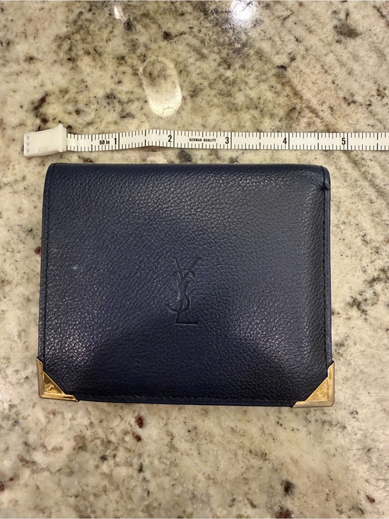 Yves Saint Laurent Other - Yves Saint Laurent Navy Blue Leather Bifold Wallet with Gold Corners